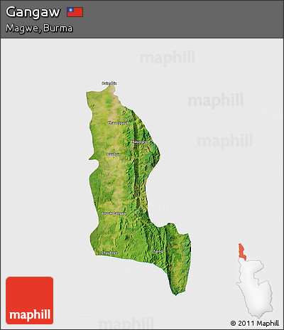 Satellite 3D Map of Gangaw, single color outside