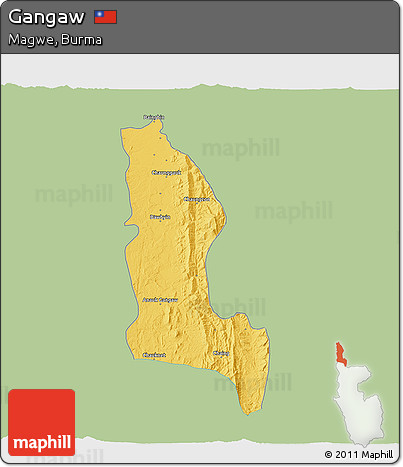 Savanna Style 3D Map of Gangaw, single color outside