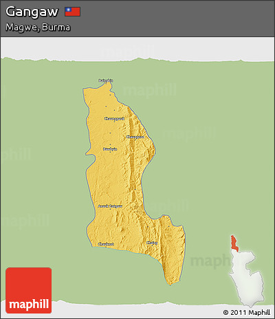 Savanna Style 3D Map of Gangaw, single color outside