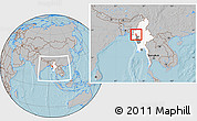 Gray Location Map of Gangaw, highlighted country, highlighted parent region, within the entire country, hill shading