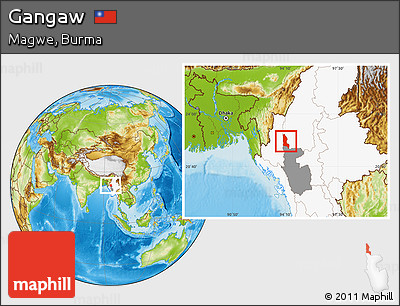 Physical Location Map of Gangaw, highlighted country, highlighted parent region