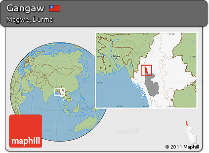 Savanna Style Location Map of Gangaw, highlighted country, highlighted parent region