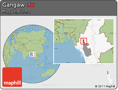 Savanna Style Location Map of Gangaw, highlighted country, highlighted parent region