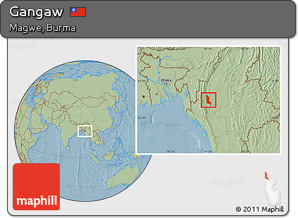 Savanna Style Location Map of Gangaw, hill shading