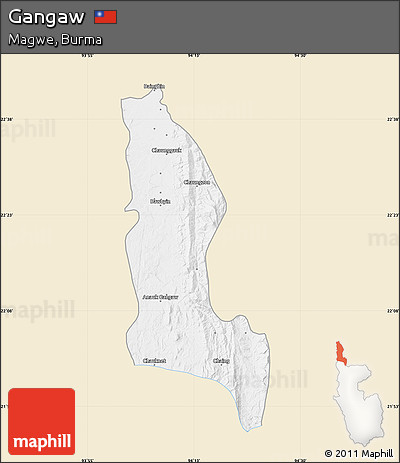 Classic Style Map of Gangaw, single color outside