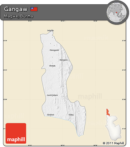Classic Style Map of Gangaw, single color outside
