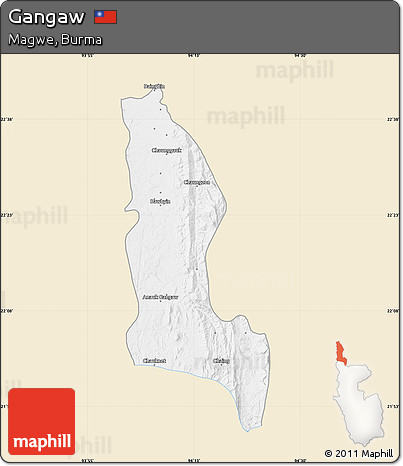 Classic Style Map of Gangaw, single color outside
