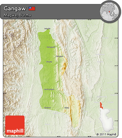 Physical Map of Gangaw, lighten
