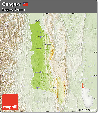Physical Map of Gangaw, lighten