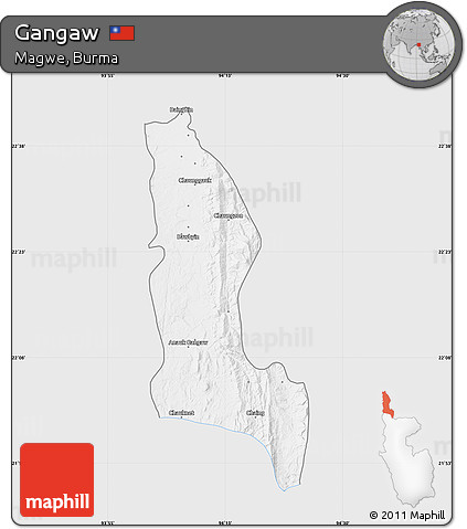 Silver Style Map of Gangaw, single color outside