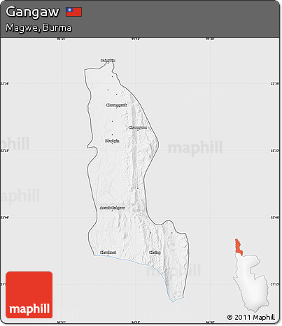 Silver Style Map of Gangaw, single color outside