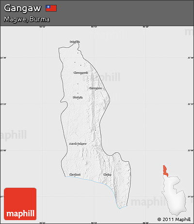 Silver Style Map of Gangaw, single color outside