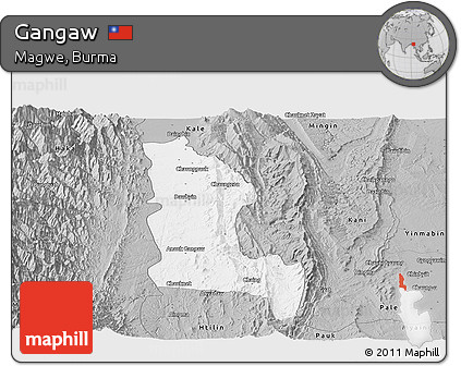 Gray Panoramic Map of Gangaw