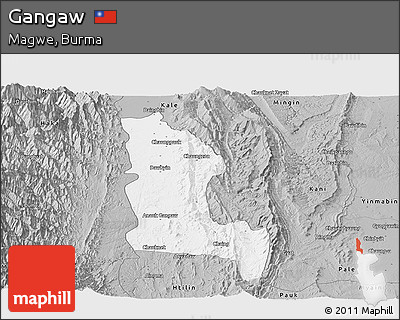 Gray Panoramic Map of Gangaw