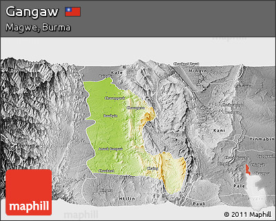 Physical Panoramic Map of Gangaw, desaturated
