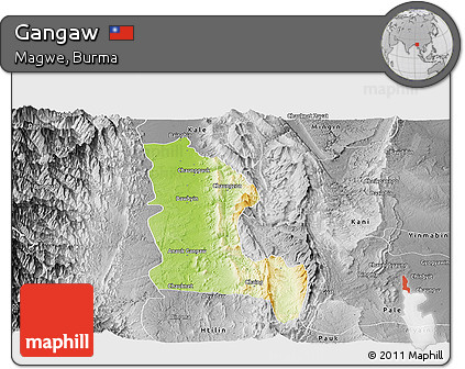 Physical Panoramic Map of Gangaw, desaturated