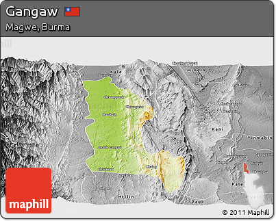 Physical Panoramic Map of Gangaw, desaturated