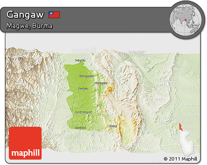 Physical Panoramic Map of Gangaw, lighten