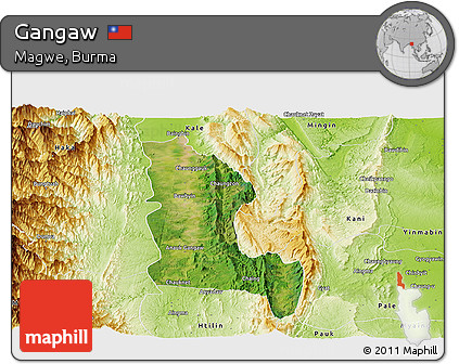 Satellite Panoramic Map of Gangaw, physical outside