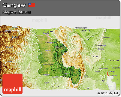 Satellite Panoramic Map of Gangaw, physical outside