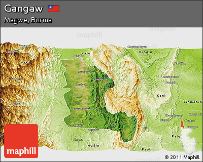 Satellite Panoramic Map of Gangaw, physical outside
