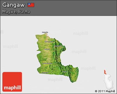 Satellite Panoramic Map of Gangaw, single color outside