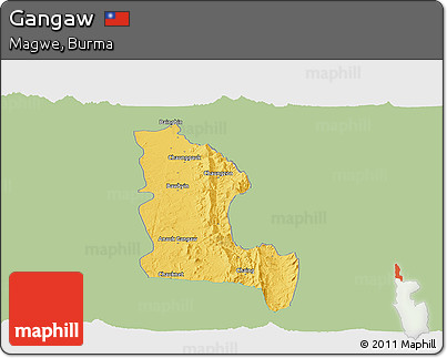 Savanna Style Panoramic Map of Gangaw, single color outside