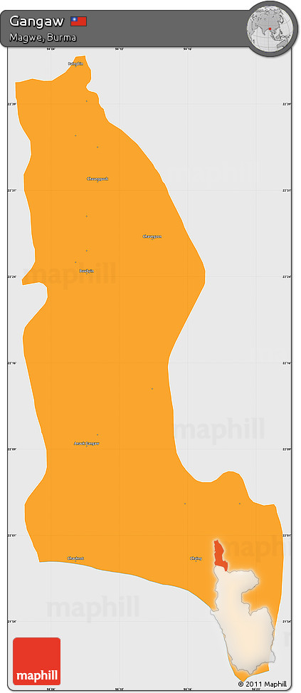 Political Simple Map of Gangaw, single color outside