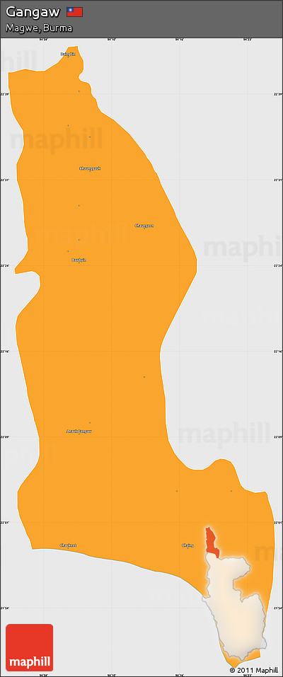 Political Simple Map of Gangaw, single color outside