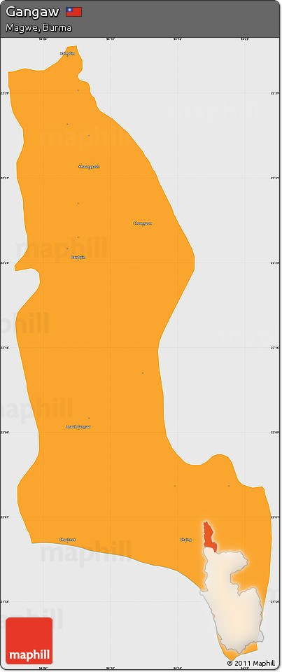 Political Simple Map of Gangaw, single color outside