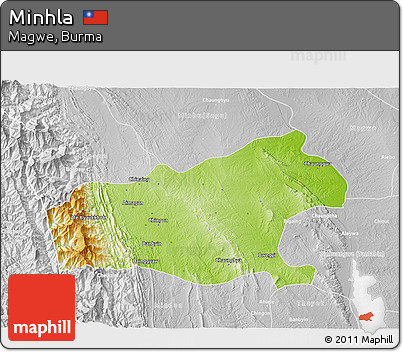 Physical 3D Map of Minhla, lighten, desaturated