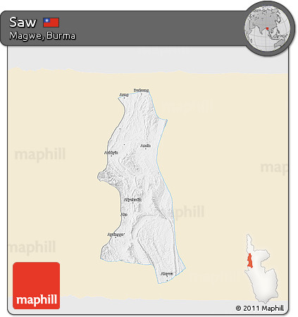 Classic Style 3D Map of Saw, single color outside