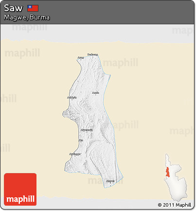 Classic Style 3D Map of Saw, single color outside