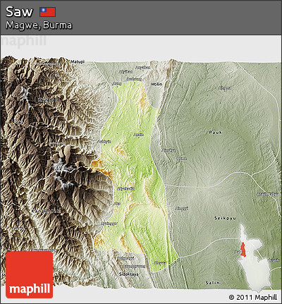 Physical 3D Map of Saw, semi-desaturated