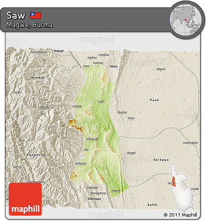 Physical 3D Map of Saw, shaded relief outside