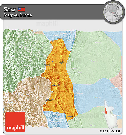Political 3D Map of Saw, lighten