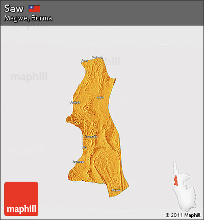 Political 3D Map of Saw, single color outside