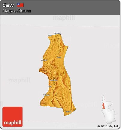 Political 3D Map of Saw, single color outside
