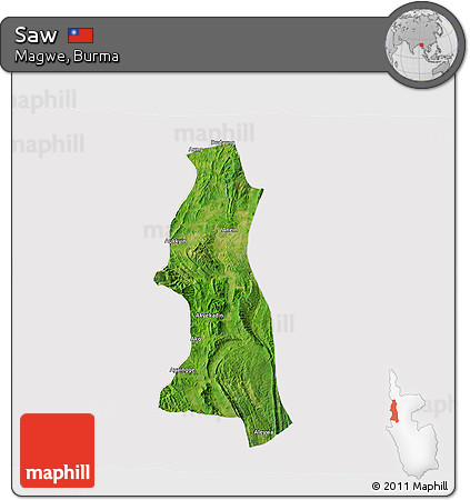 Satellite 3D Map of Saw, cropped outside