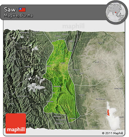 Satellite 3D Map of Saw, semi-desaturated