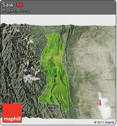 Satellite 3D Map of Saw, semi-desaturated