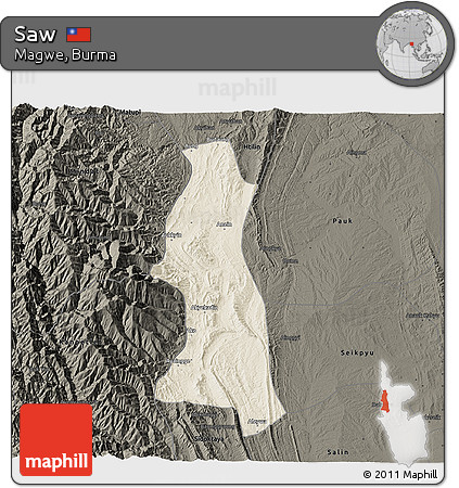 Shaded Relief 3D Map of Saw, darken
