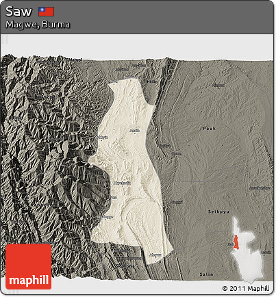 Shaded Relief 3D Map of Saw, darken