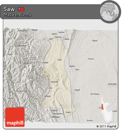 Shaded Relief 3D Map of Saw, semi-desaturated