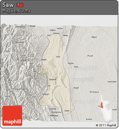 Shaded Relief 3D Map of Saw, semi-desaturated