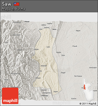 Shaded Relief 3D Map of Saw, semi-desaturated