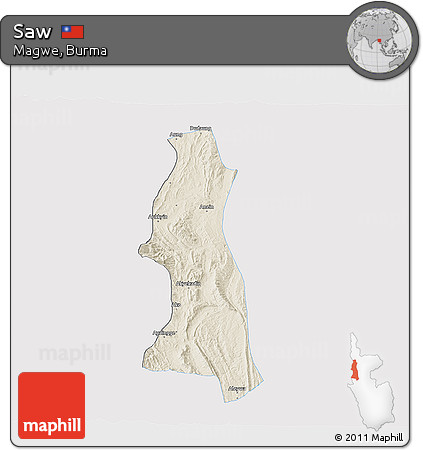 Shaded Relief 3D Map of Saw, single color outside