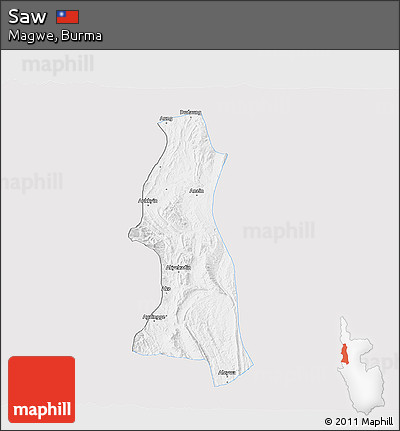 Silver Style 3D Map of Saw, single color outside