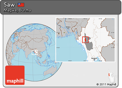 Gray Location Map of Saw, highlighted country, highlighted parent region
