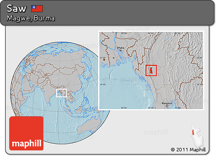 Gray Location Map of Saw, hill shading